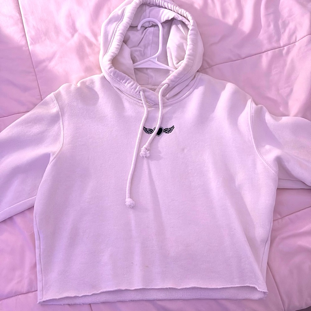 White Cropped Angel Hoodie